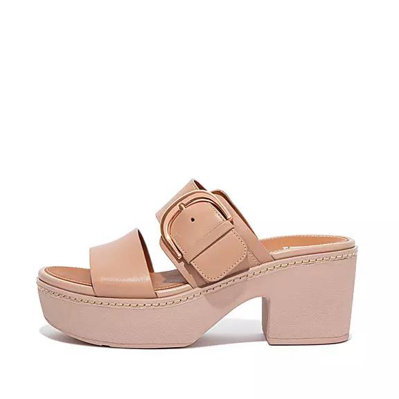 Sandales Compensées Femme Fitflop Pilar Cuir Slide Beige (LAY439158)